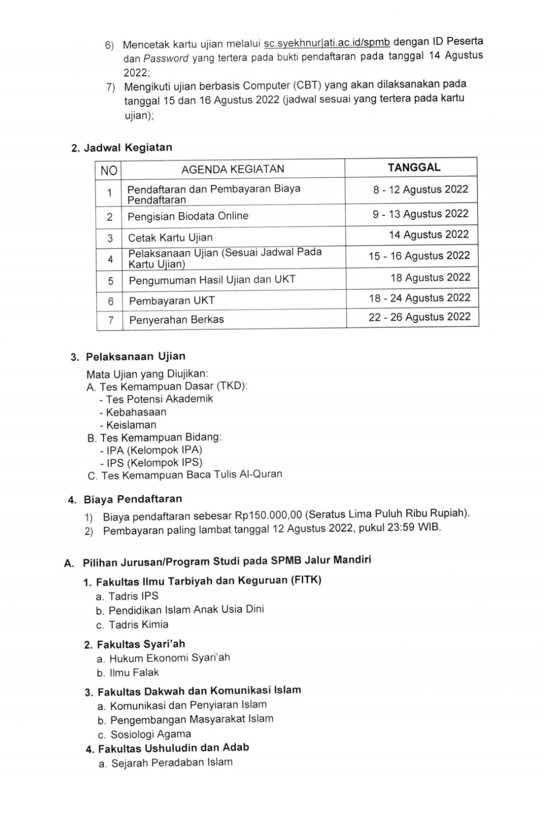 Pengumuman Seleksi Penerimaan Mahasiswa Baru SPMB Mandiri Gelombang Ke 2