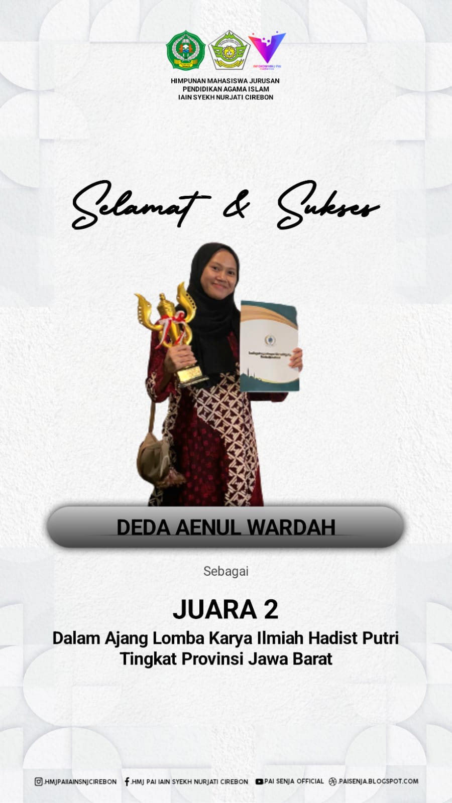 Juara 2 Lomba Karya Tulis Ilmiah Hadis Putri Tingkat Jawa Barat