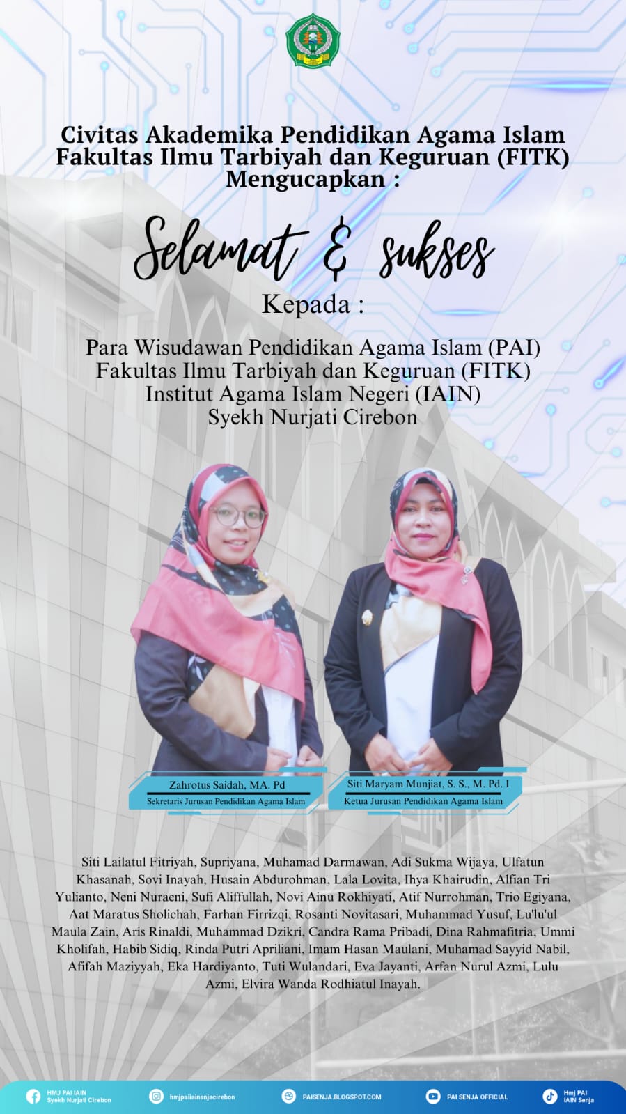 Selamat dan Sukses Para Wisudawan Jurusan Pendidikan Agama Islam