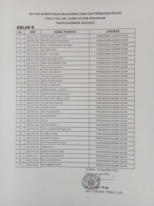Pengumuman Pembagian Kelas Untuk Mahasiswa Baru TA. 2022/2023
