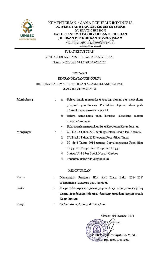 Pengurus  Ikatan Alumni Jurusan Pendidikan Agama Islam